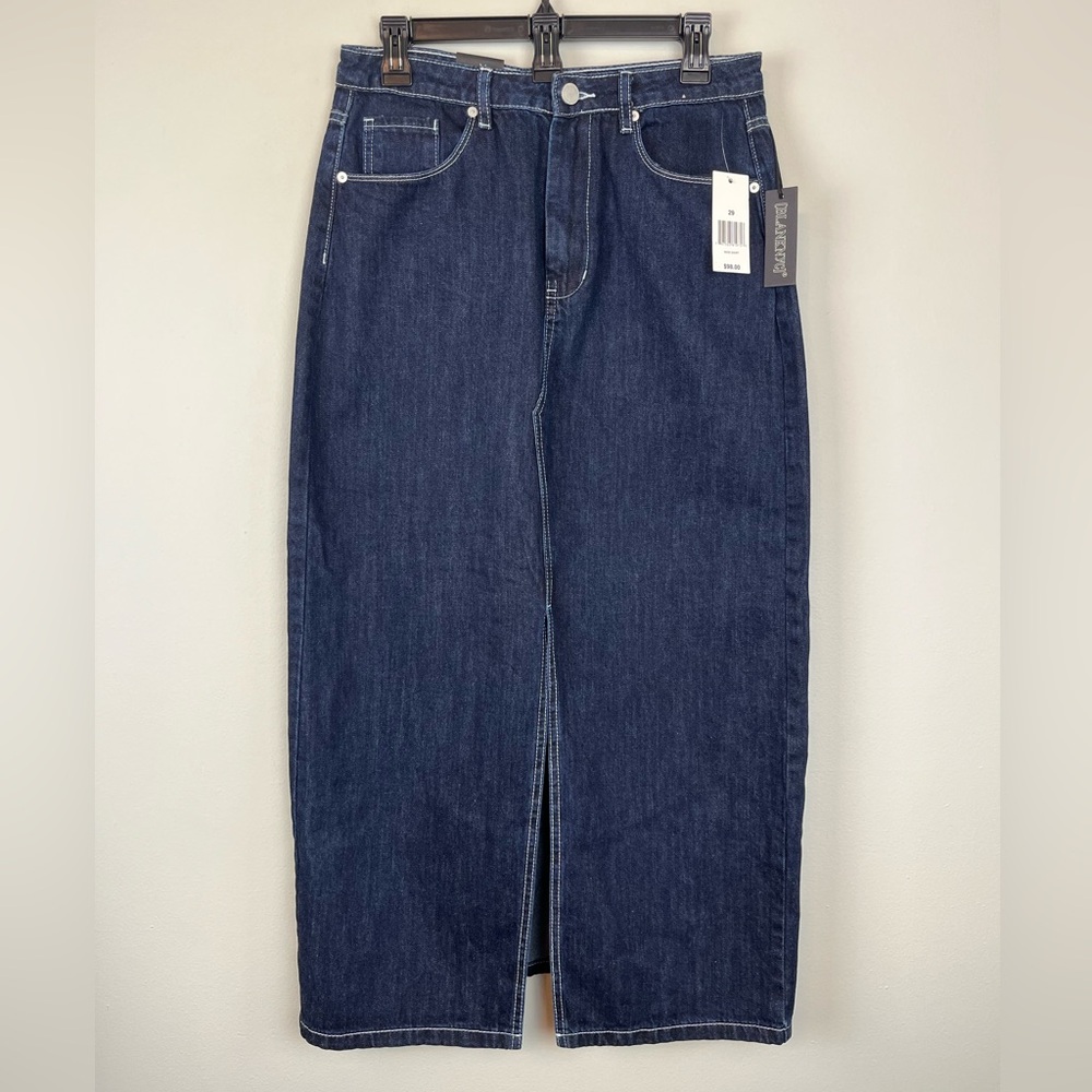 NWT BLANKNYC Maxi Skirt 29 Denim Dark Wash Front Slit Pockets $98